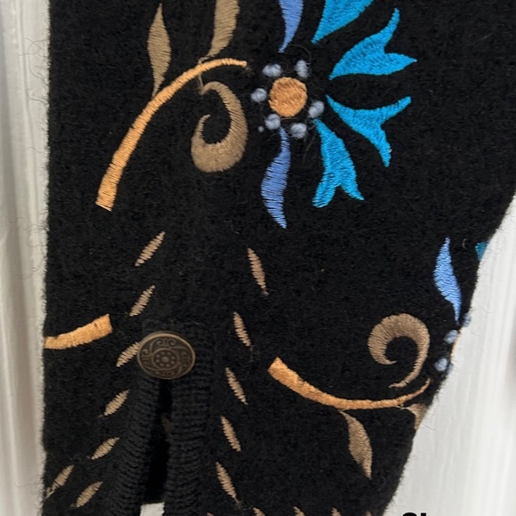XL VTG Black Carson Women’s 100% Wool Zip Up Jacket Cardigan Embroidered - Picture 7 of 12